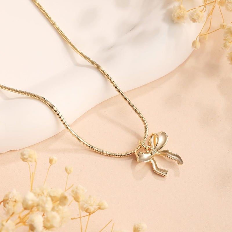 Risamil Store 14K Gold Plated Necklace for Women - Bow Necklace - Dainty Necklace Cute Small Tiny Bow Pendant Choker Chain Necklace Trendy Necklaces for Women Jewelry Gift - Image 4